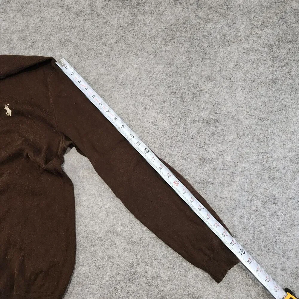 Polo Ralph‎ Lauren PRL Mens M Medium 100% Pima Cotton Knit V Neck Sweater Brown